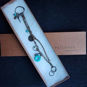 Silpada Leather Toggle Bracelet with sterling silver, howlite & smoky quartz 7in